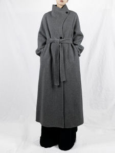 Jieyu Double-Faced Wool Long Coat High Collar Belted Commute Style Regular Sleeve Length Thickened Long Coat for Winter
