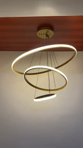 Vcmall【COD】24 Inch Gold Triple Ring LED Chandelier High Quality Luxury Ceiling Light 3 Color Dimmable with Remote for Living Room Dining Room Office Loft Home Decor Lighting