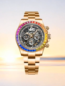 BONEST GATTI Men Automatic Mechanical Watch Rainbow Bezel Skeleton Chronograph Prism Engine Racing Series 41mm Dial Luminous Daily Waterproof Luxury Wristwatch Gift For Boyfriend
