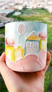 cốc ly sứ vẽ tay style Nhật/vẽ tay 3D hình Lâu Đài/400ml /quà tặng