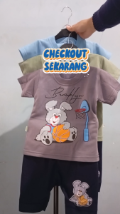 Setelan Baju bayi anak laki laki motif karakter kelinci Basketball usia baby 3-15 bulan.