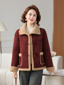 Thickened Short Fur Leather Integrated Cotton Jacket for Middle-Aged Mothers Winter Clothes Warm Fluffy Inner Korean Style Commute Coat