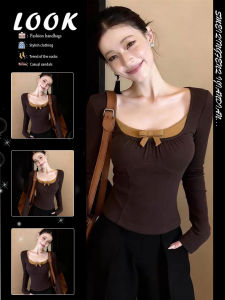 Square Neck Waist-Cinching Bow Slimming Blouse