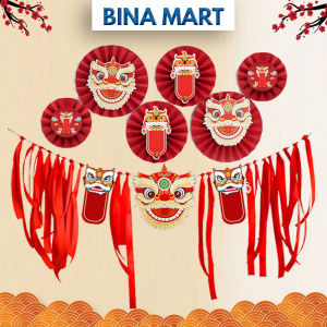 Set trang trí tết nguyên đán phụ kiện trang trí phong cách truyền thống kết hợp hiện đại bộ trang trí tết đầu lân - BINA MART