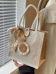 กระเป๋าถือผ้าถักมือทำจากผ้าลินินสไตล์ญี่ปุ่นและเกาหลีใต้สำหรับฤดูใบไม้ร่วงปี 2024 กระเป๋าสะพายไหล่ข้างเดียวแบบอเนกประสงค์สำหรับเยาวชน