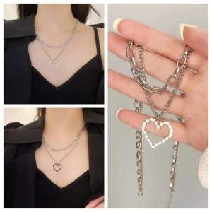 Lacina Mosaic Heart Double Layered Necklace: A Cool Style Simple Niche