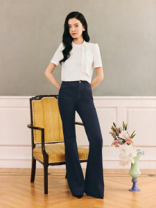 Elegant Tie Collar Blended Triacetate Top