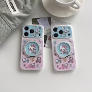 Sanrio | 360° Rotationing Magnetic Stand KT Cartoon Phone Case For iphone 14 16 15 17 Pro Max Wireless Charging Bracket Shockproof Cover