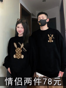 Couples Hoodie Autumn Winter Thin High-End Feeling Small Popular Network Autumn Winter Outerwear Cotton Polyester Blend round Neck Print Casual Style