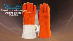Weldas Welding Protective Gloves - Cowhide Heat-Insulating Fire-Retardant Stitching High-Temperature Resistant Straight Thumb Trimmed in Orange High-Quality Wear-Resistant Leather (Model: 10-0328)