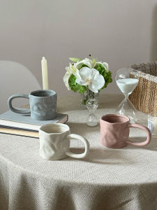 Large Ear Ceramic Mugs Handmade Irregular Coffee Cups Couples Water Cups Nordic Style Pure Color Glazed under Color Process