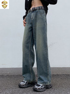 กางเกงยีนส์ทรงหลวมขาตรงสำหรับผู้ชายและผู้หญิง กางเกงขายาวทรงหลวมสไตล์ย้อนยุค กางเกงขายาวทรงหลวมสำหรับใส่ลำลองในฤดูใบไม้ร่วง