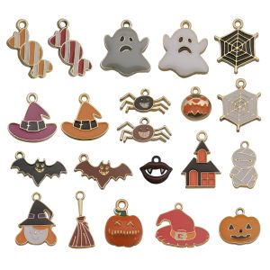 Halloween DIY Craft Kit - 19/21/50pcs Enamel Pendants (Pumpkin/Ghost/Bat Designs) for Jewelry Making & Decorations