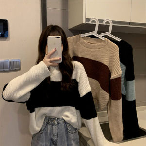 Long Sleeve Knitted Sweater for Women Korean Fashion Strips Top(40-65kg)