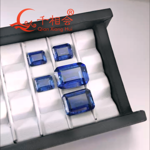 Hình dạng hình chữ nhật Emerald Cut tổng hợp Royal Blue và Cornflower Blue Ruby Loose Stone Corundum Stone với bao gồm có thể nhìn thấy