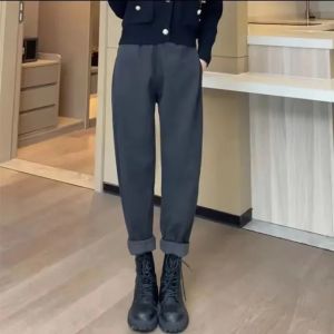 GanLai Women Short Trousers Padded Fleece Trousers Womens Versatile New Slimming Casual Harem Pants High Waist Raddish Dad Jeans Fashionable Trousers