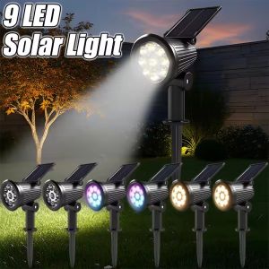 โคมไฟสนามหญ้าพลังงานแสงอาทิตย์สวนกลางแจ้งหลอดไฟพลังแสงอาทิตย์ LED 9ดวง IP65กันน้ำไฟทางเดินทางเดินในสวนหลังบ้าน