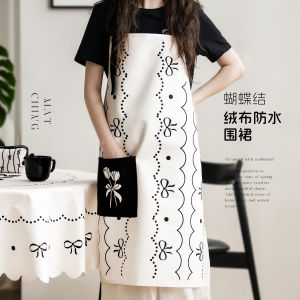 Bows Flannel Apron For Home Kitchen Cooking Oil-Proof Stain-Proof Work Clothes for Men and Women Halterneck Apron Studio