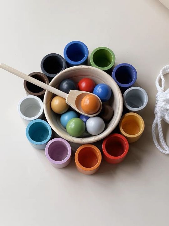 Montessori Wooden Toy - 12 Colour Ball Sorting With Bowl And Scoop ...