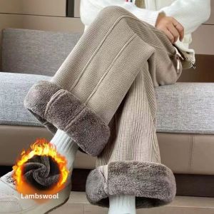 QIAOXIZI | Warm Cotton Flannel Pants Womens Straight Leg Moms Wide Leg Pants Large Size