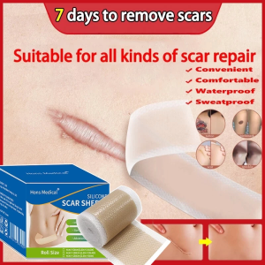 Silicone Scar Sheet 4*50cm Silicone Scar Tape /Keloid Scar Plaster/Scar Removal Patch Reusable Skin Repair Sticker For Acne Scars/Post-Operative Repair/Burns