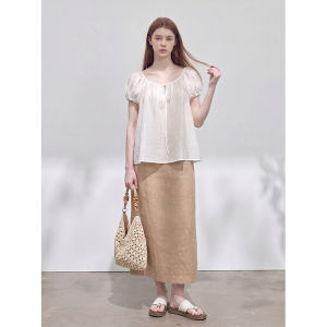 GULILI | Korean Style White Puff Sleeve Tie-up Skirt Suit