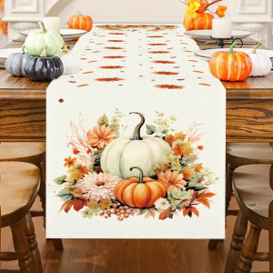 Pumpkin Thanksgiving Linen Table Flag Happy Thanksgiving Day Decoration 2025 For Home Maple Leaf Kitchen Dining Table Runner