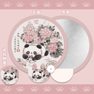 พัดลมพับได้ลายแพนด้า รูปตัวต่อ ขนาดเล็ก น้ำหนักเบา สำหรับเด็กนักเรียนประถม ฤดูร้อน น่ารัก พัดลมพกพา ลายการ์ตูน โลหะ พัดลมพับได้