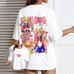 Sailor Moon Anime Man Women T Shirt Casual Short Sleeve Tops Cartoon Print New Summer Loose Streetwear Harajuku Graphic Tee Y2k