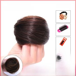 Bun Hair Band Full Real Human Hair Fake Womens Hair Ring Ancient Costume Headdress Flower Female Bun Hair Accessories Chignon Curly Hair Bun