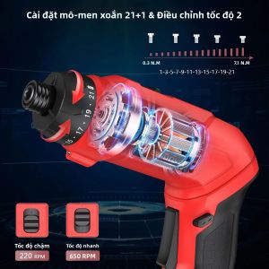 Máy Vặn Vít Điện Không Dây 2000mAh Sạc Lại Được Mô-men Xoắn 7.3N.m 21 Tốc Độ Điều Chỉnh Dụng Cụ Cầm Tay Đa Chức Năng Dùng Trong Gia Đình
