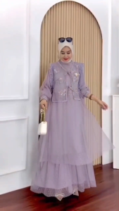 Arimbi Gamis Brokat Tile Premium Gamis Elegan Wanita Muslimah Kekinian Dress Hijab Modern