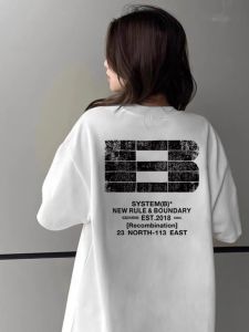 Loose Fit round Neck Short Sleeve T-Shirt Couple Summer American Style Simple Print Casual Cotton Top for Young Women