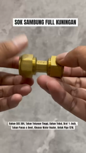 Sok Drat Sambung Bahan Kuningan Ukuran 1/2 Inch Equal Straight Pipa Instalasi Fitting Water Heater