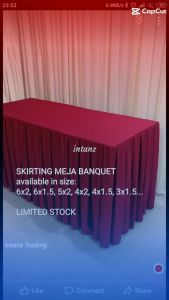 INTANZ Skirting Sarung Terus Meja Banquet 5x2 JC Easy Setting Table Skirting