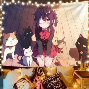 VIKAMA Japanese Style Manga Girl Tapestry Trendy Anime Wall Hanging Decorative Bedroom Wall Art Sweet Aesthetic Backdrop