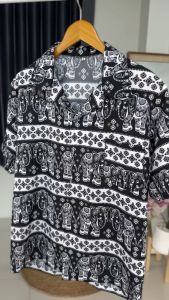(ร้านค้าแนะนำ ส่งไว) เสื้อฮาวาย ลาย ช้างคู่ ชายหญิงใส่ได้ ผ้าไหมอิตาลี สีไม่ตก ไม่ยับง่าย