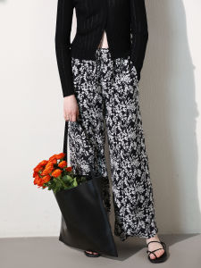 Miccbeirn | Artistic Print Slimming Wide Leg Pants Drapey Fashionable Summer New Style Loose Straight Cut Trousers Casual Long Trousers