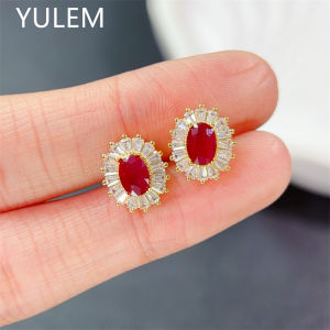 YULEM Natural Ruby 4x6mm 925 Silver Gemstone Earrings for Daily Wear Gift Friend Fine Jewelry