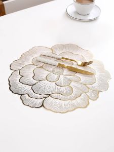 Creative Peony And Lotus Flower Decorative Coaster Heat Resistant Non Slip Table Mat PVC Dining Table Pad Kitchen Decor