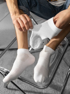 Mens Thick Cotton Short Socks Breathable Low Cut Pure Color Black White Anti-Odor Mesh Face Autumn Winter Low Help Socks