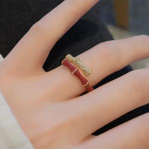 Natural Red Agate S925 Silver Open Bamboo Node Ring for Women Spring New Chinese Style Fashion Jewelry Red Diamond Embedded Index Finger