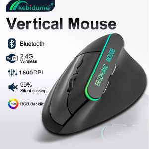 Kebidumei RGB Vertical Mouse 2.4G Wireless Mouse Dual Mode Bluetooth Mouse Ergonomic Mouse Rechargeable Mice Silent Mouse for PC Laptop