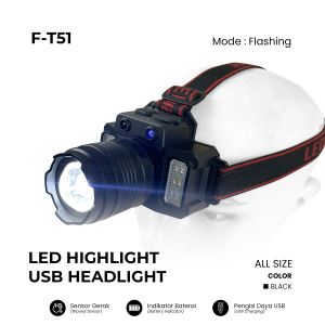 Headlamp Senter Kepala LED Induksi Sensor Gerak Glare Zoom Rotating Tahan Air