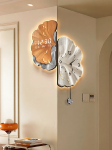 CTYLIGHTZ | Ginkgo Leaves Corner Display Modern Luxury Wall Clock with Perpetual Calendar