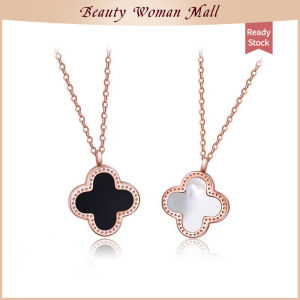 Beauty Woman Titanium Steel 24K Gold  Double-sided Four-leaf Clover Necklace Natural FritillaryNon-fading Clavicle Chain