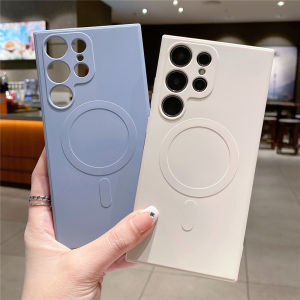 Hình vuông sang trọng Silicone lỏng Ốp điện thoại cho Samsung Galaxy S23 Ultra S23 Plus Chống Sốc mềm cho MagSafe sạc không dây Ốp lưng cho Samsung Galaxy S22 Ultra S22 Plus