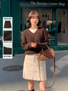 Fall Winter High Waist Corduroy Mini Skirt Womens Fashion Korean Style A-Line Skirt Coffee Color New 2024 from France