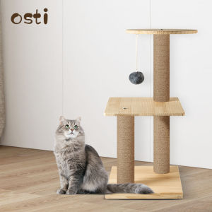 Osti Solid Wood Cat Tree Tower with Scratching Post for Indoor Cats Kitty House