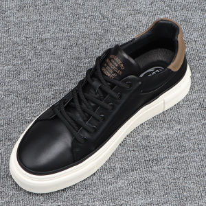 New 2024 Mens Casual Shoes Trendy Laced Genuine Leather Thick Bottomed Comfortable All-Match Cowhide Mens Board Shoes